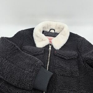 Levi‎ Strauss Sherpa Fleece Jacket Womens Black Faux Fur Collar LW0RS284 M
